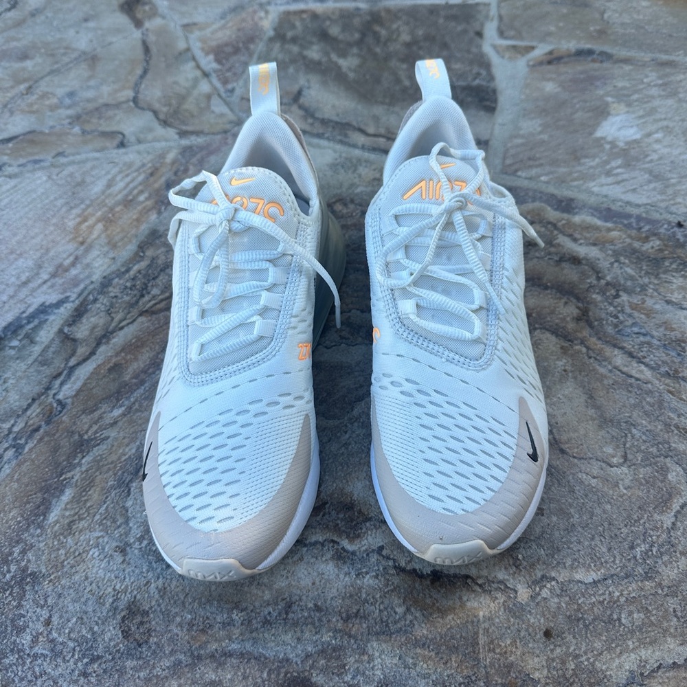 Women’s Nike Air Max 270 White and Tan Running Shoes